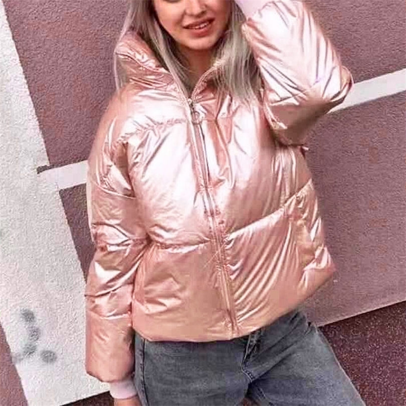NIBESSER 2019 Glossy New Winter Cotton Padded Jacket For Women Thick Bright Black Short Shiny Jacket Yellow Red Cotton Parkas T200114