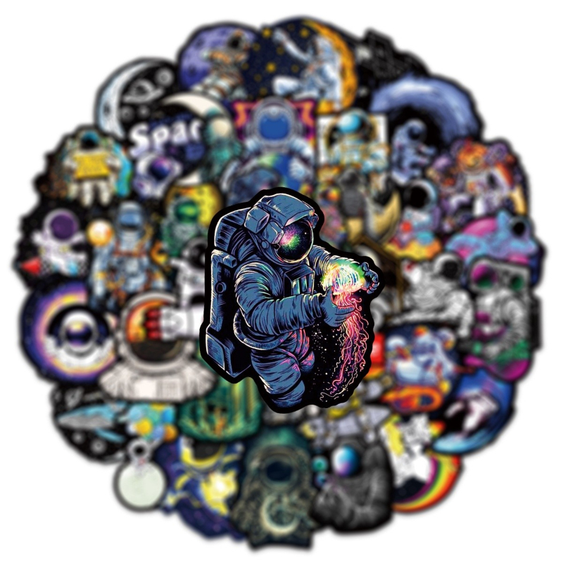 50Pcs Cool Interesting Black Astronaut Sticker Cartoon Space Suit Graffiti Kids Toy Skateboard Car Motorcycle Bicycle Sticker Decals