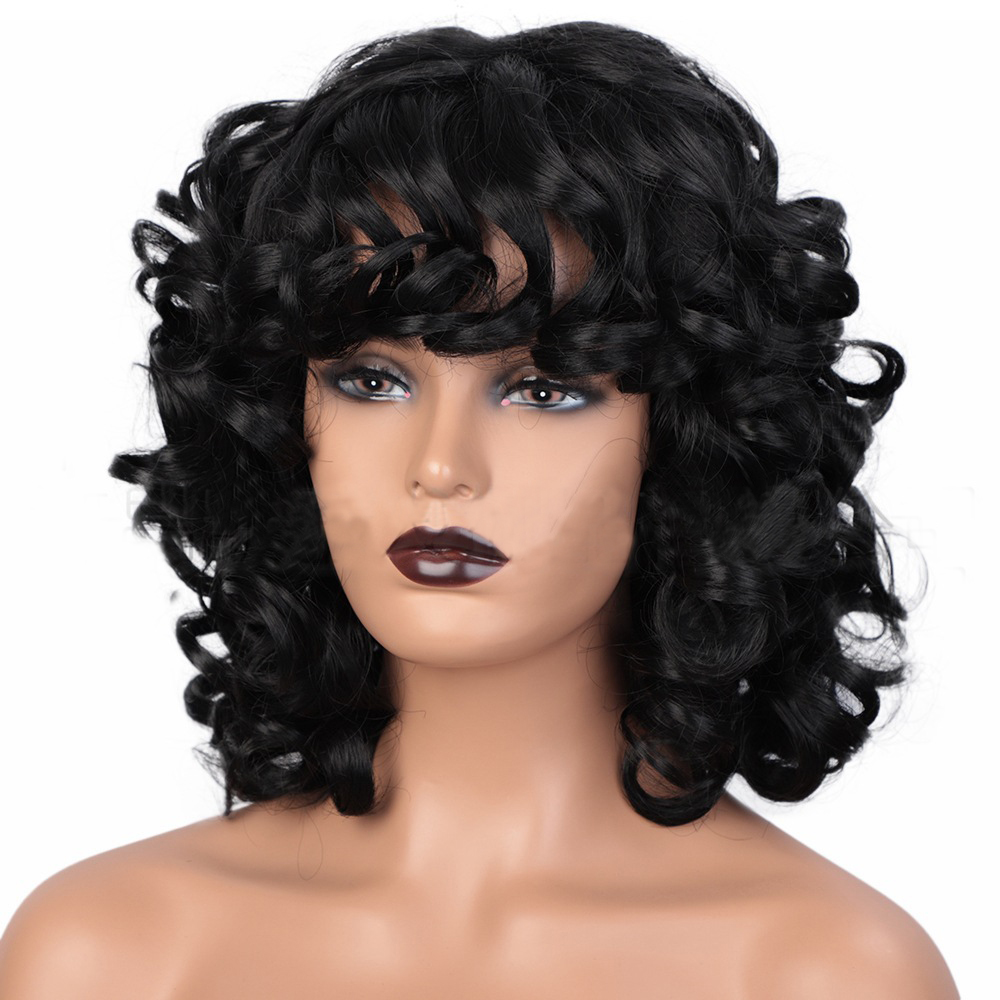 Beautiful High temperature Fiber Big Wave Short Afro Curly Wigs for Woman Black Ombre Brown Color