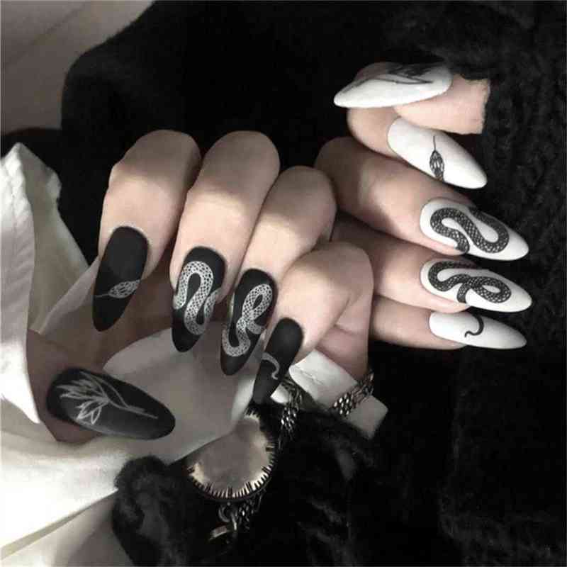 False Nails 24pcs Set Long Stiletto Fake Punk Snake Pattern Black White Matte Artificial Full Nail Tips Manicure Tools 0616
False Nails 24pcs Set Long Stiletto Fake Punk Snake Pattern Black White Matte Artificial Full Nail Tips Manicure Tools 0616