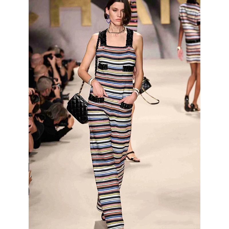 2022 Runway Designer Sleeveless Sequins Rompers Summer Women Casual Stripe Loose Denim Pockets Jumpsuit Overalls Wide Leg Pants, Multi
2022 Runway Designer Sleeveless Sequins Rompers Summer Women Casual Stripe Loose Denim Pockets Jumpsuit Overalls Wide Leg Pants, Multi