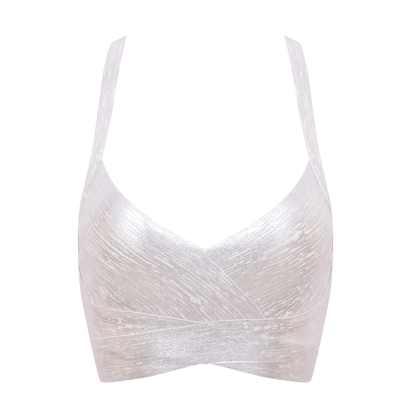 BEAUKEY Sexy Short Metalic HL Bandage Crop Top Women Vest Gold Silver Plus Size XL Camis Bodycon Club Party Tank Wholesale 220325