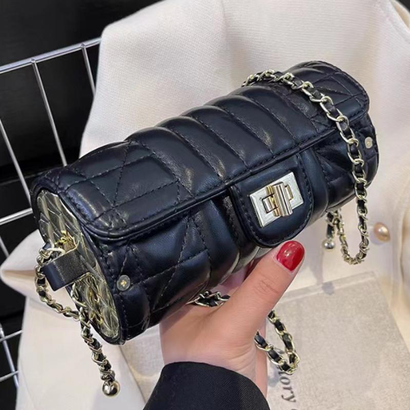 

Evening Bags Small Design Chain Women's Bag 2022 Embroidered Wire Lattice Cylinder Fashion Shoulder Messenger BagEvening, Black