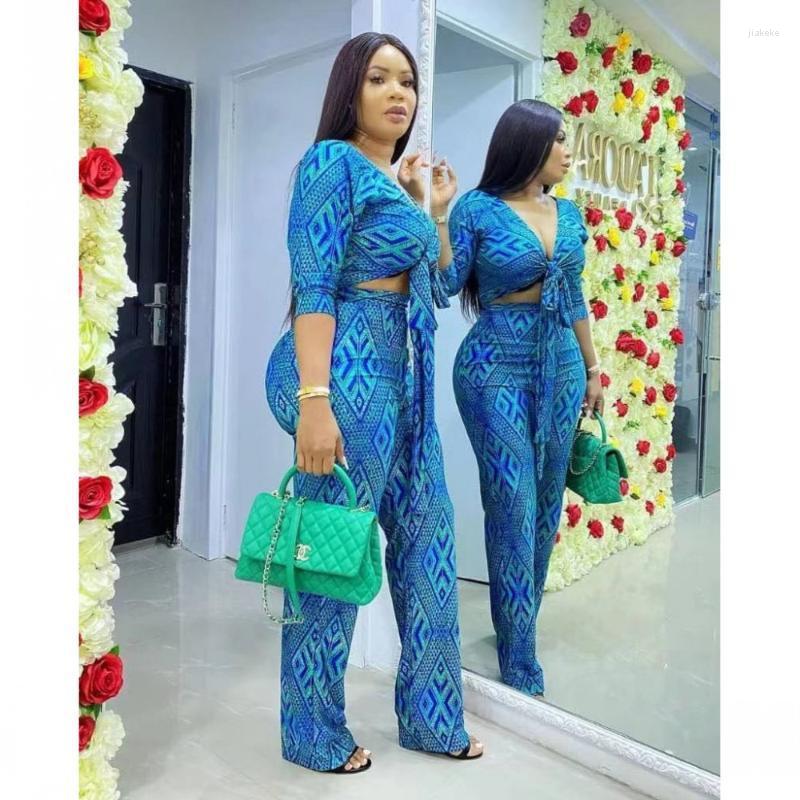 Women's Two Piece Pants Autumn Clothes Women Outfits 3/4 Sleeve 2 Set African Clothing Crop Top And Wide Leg Suit Fashion Matching, Blue
Women's Two Piece Pants Autumn Clothes Women Outfits 3/4 Sleeve 2 Set African Clothing Crop Top And Wide Leg Suit Fashion Matching, Blue