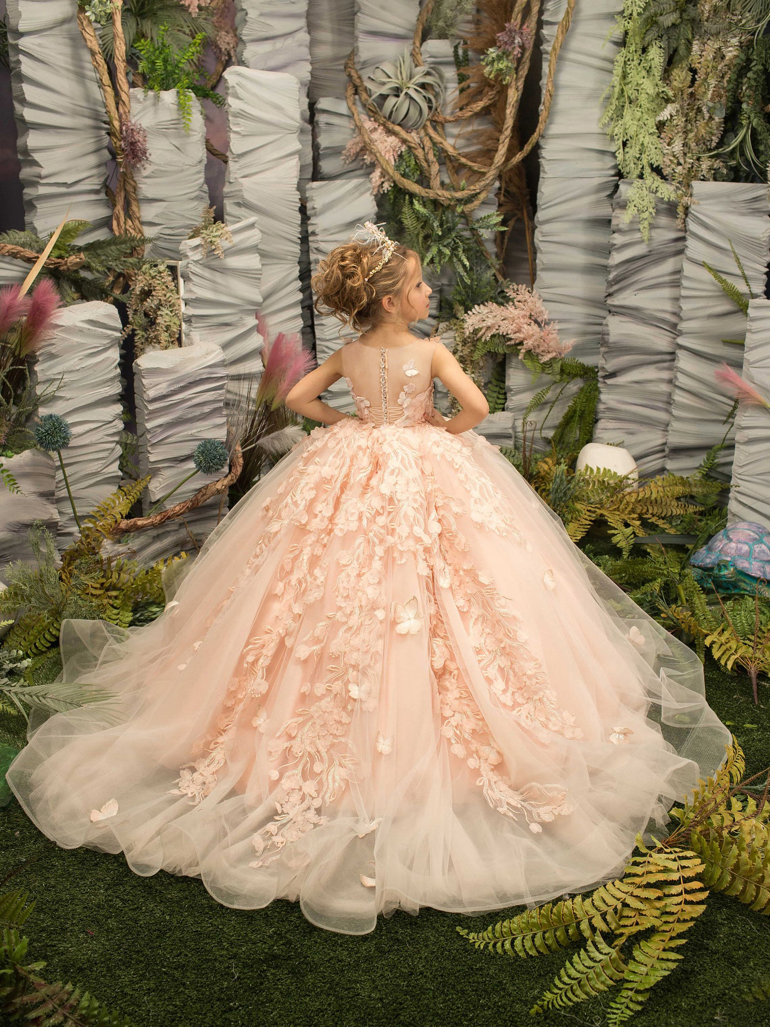 Flower Dresses Weddings Sleeveless Tulle Party Dress For Kids Girl Lace Appliques Princess Ball Gown Pageant Mc2300 0629