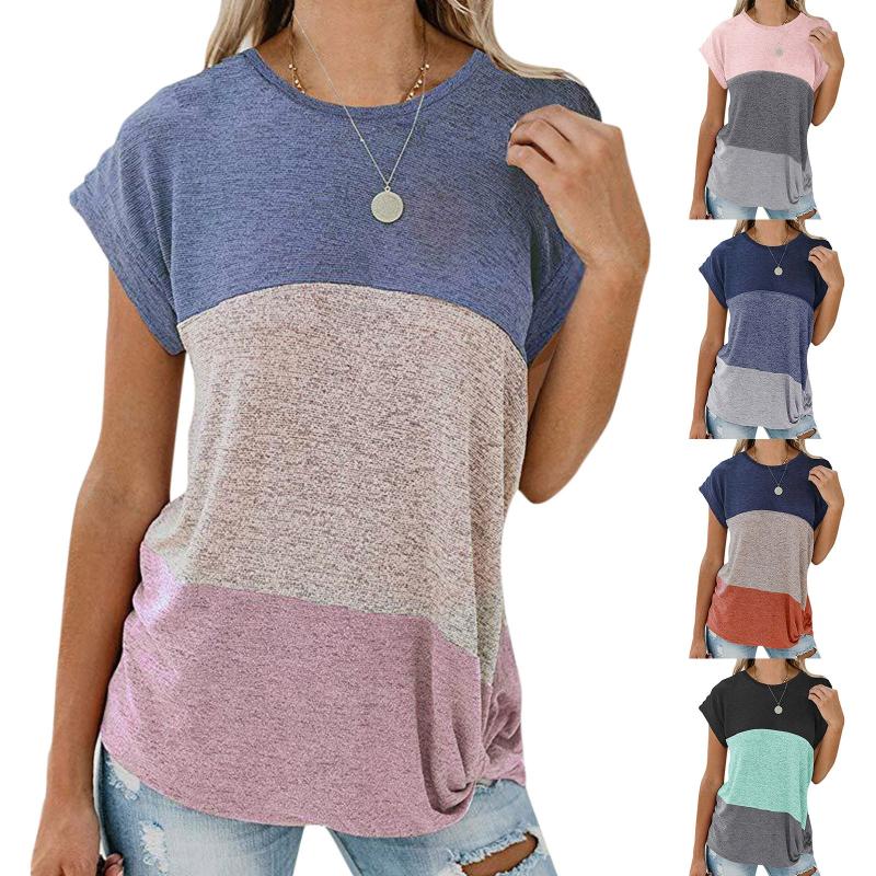 Women' Blouses & Shirts Color Blaock Patchwork Women O Neck Short Sleeve Tops Tee Hem Knotted Casual Loose Summer BlusasWomen, Mint green
Women' Blouses & Shirts Color Blaock Patchwork Women O Neck Short Sleeve Tops Tee Hem Knotted Casual Loose Summer BlusasWomen, Mint green