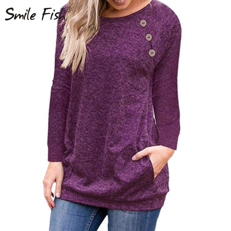 Basic T Shirt Day Winter Autumn Women s O Neck Top Casual Buttons Pocket Bottoming Tee GV579 220728