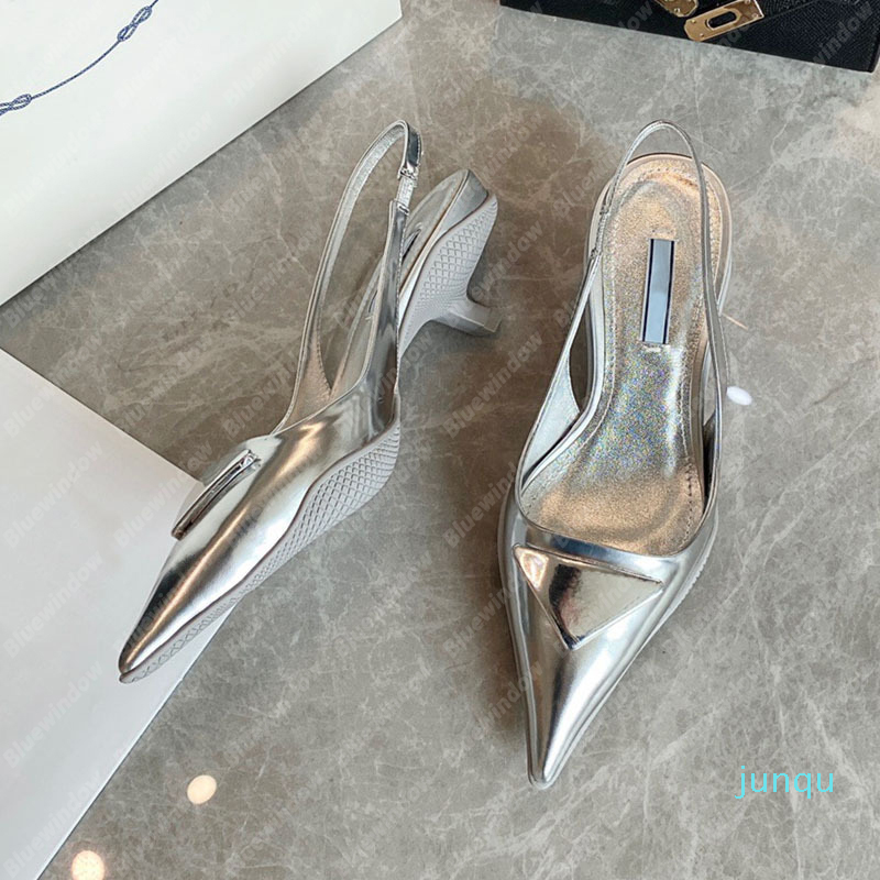 

2022-Dress Shoes Women Pumps triangle Mid-heel Slingback Sandals Designers Shoes Heels Sandales Espadrilles, Blue with prd