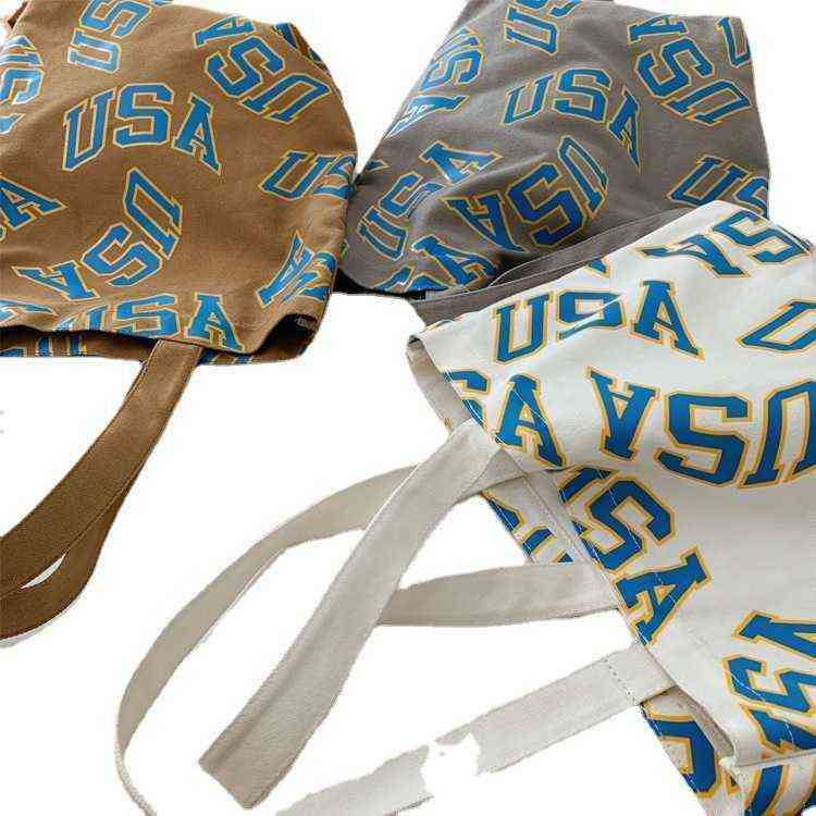 Summer Women Bag Single Shoulder Letter Printing Portable Student Large Capacity Leisure Canvas Shopping Bag 220516