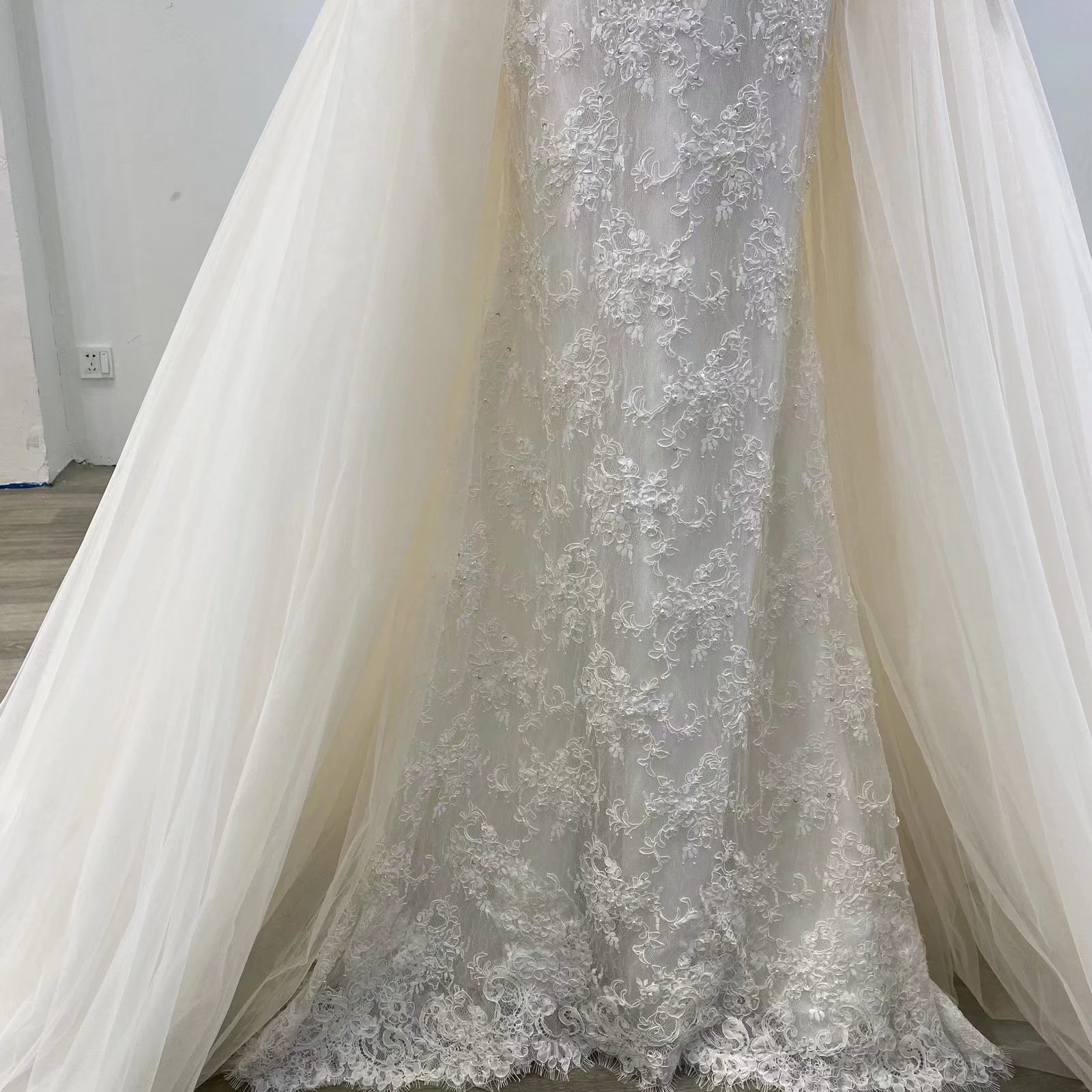 Bateau Elegant Mermaid Wedding Dresses Long Sleeves Off Shoulder Backless Strapless or Length Appliques Detachable Train Custom Made Vestidos De Novia