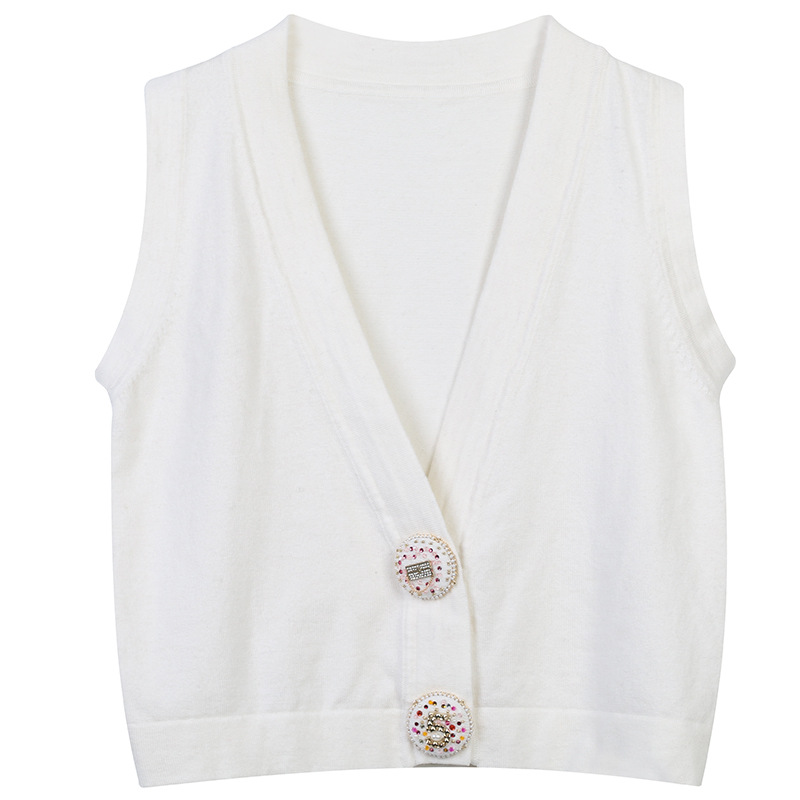 606 2022 Runway Summer Brand Same Style T Shirt V Neck Sleeveless Cardigan White Black Women' Sweaters mingmei
606 2022 Runway Summer Brand Same Style T Shirt V Neck Sleeveless Cardigan White Black Women' Sweaters mingmei