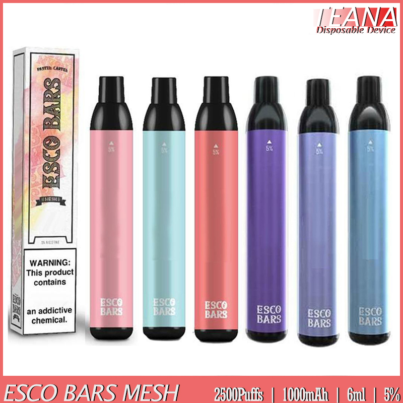 Esco Bars Mesh Disposable Vape E Cigarette Starter Kit 2500 Puffs Pre-filled 6ml Pods Cartridges 1000mAh Vapors Ecigarettes Escobar Escos Bar Vapes, Remark colors
Esco Bars Mesh Disposable Vape E Cigarette Starter Kit 2500 Puffs Pre-filled 6ml Pods Cartridges 1000mAh Vapors Ecigarettes Escobar Escos Bar Vapes, Remark colors