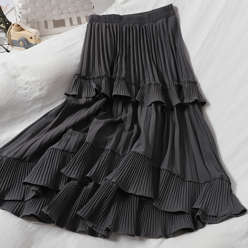 Neploe Autumn Pleated Skirt High Waist Irregular Hem Flouncing Women Long Skirts Fashion Faldas Jupe Femme 1F658 220317