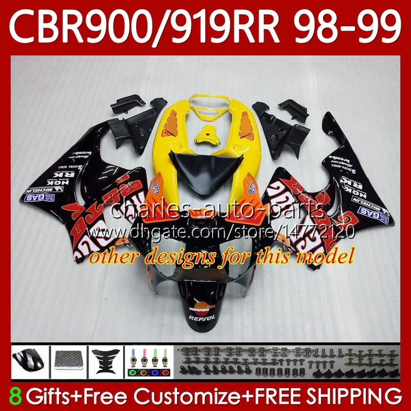 Fairings Kit For HONDA CBR 919RR 900RR 900CC 919CC CBR919 CBR900 RR CBR919RR 98 99 Body 127No.58 CBR 900 919 Red blue RR CC 1998 1999 CBR900RR 1998-19