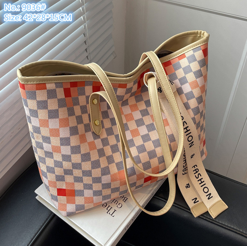 

Wholesale factory ladies shoulder bags 4 colors mosaic fashion handbag large capacity checkerboard printed tote bag Joker contrast leather handbags