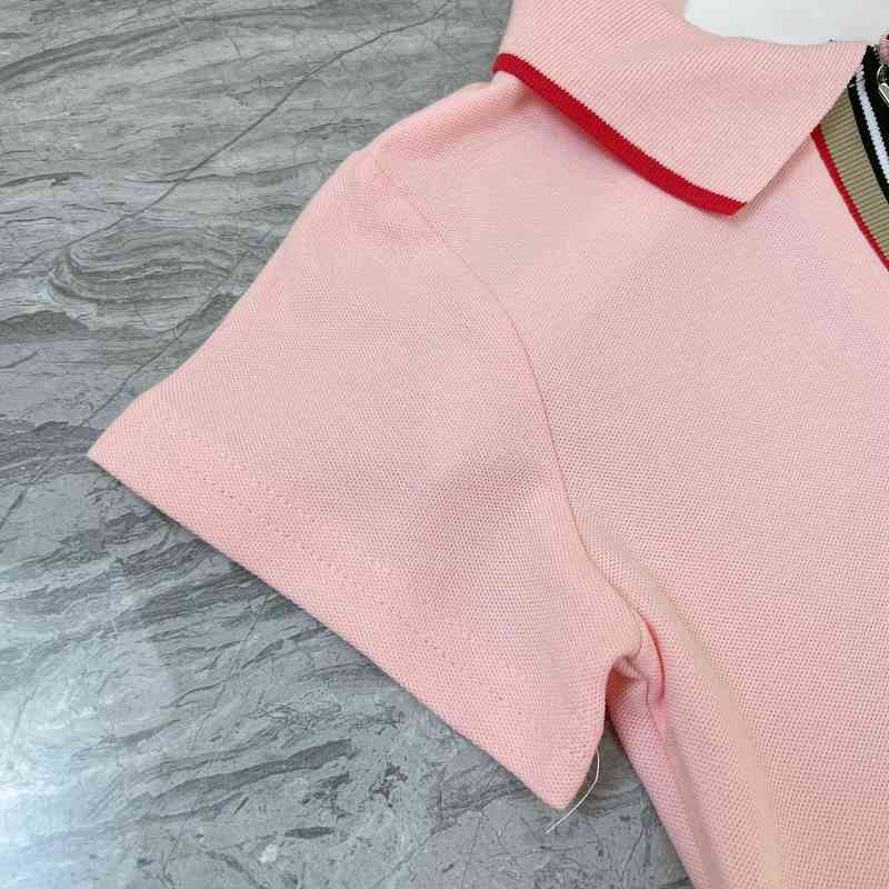 Girls' pink summer short sleeved dress classic stripe design small underwear twopiece highquality skirt children's wear G220810