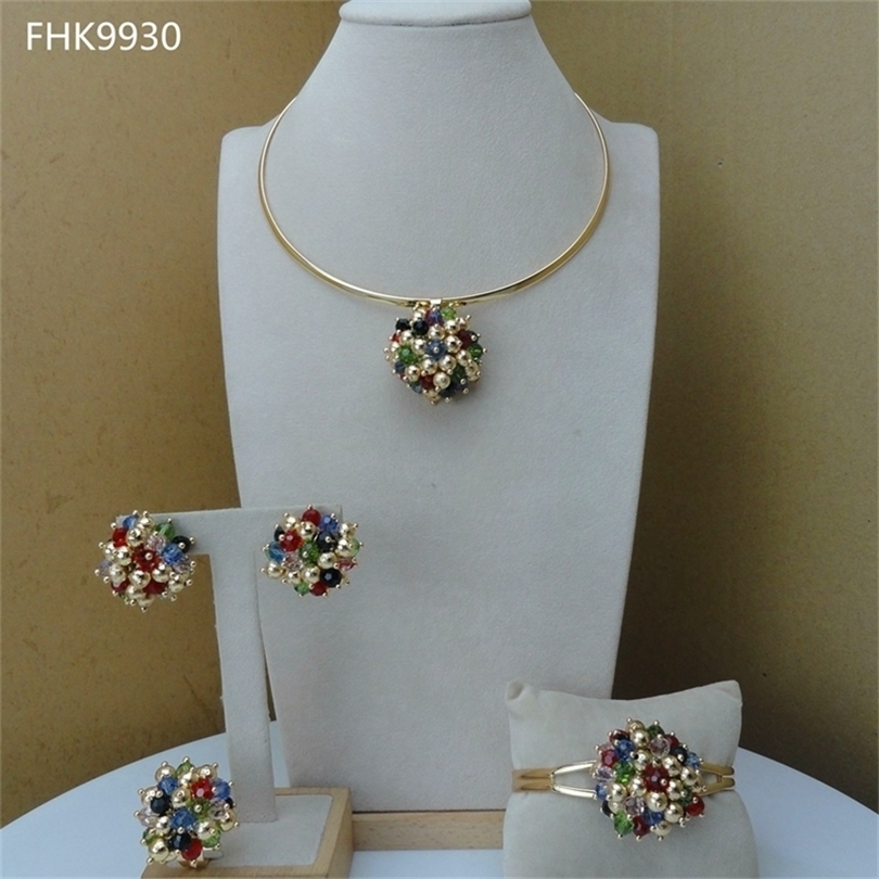 Yuminglai African Fashion Jewelry Sets Multi Color Jewelry Dubai Costume Jewelry for Women FHK9930 201222