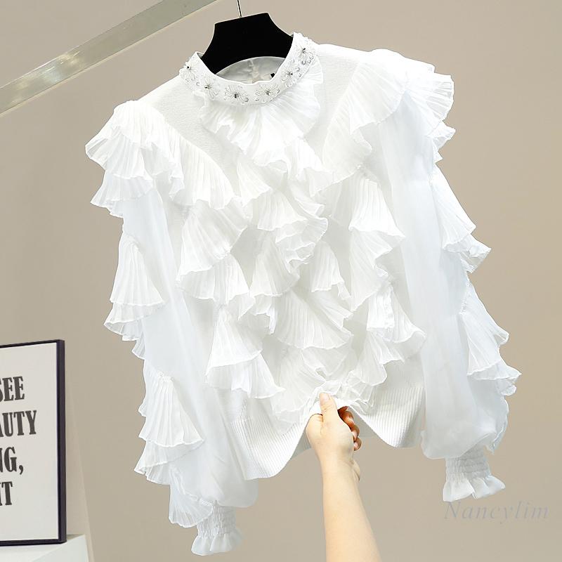 Blouses Top Heavy Embroidery Sequins Beaded Diamond Sweet Ruffled Lantern Sleeve Slim Fit Stand-Collar Hollow-out Kni, White
Blouses Top Heavy Embroidery Sequins Beaded Diamond Sweet Ruffled Lantern Sleeve Slim Fit Stand-Collar Hollow-out Kni, White