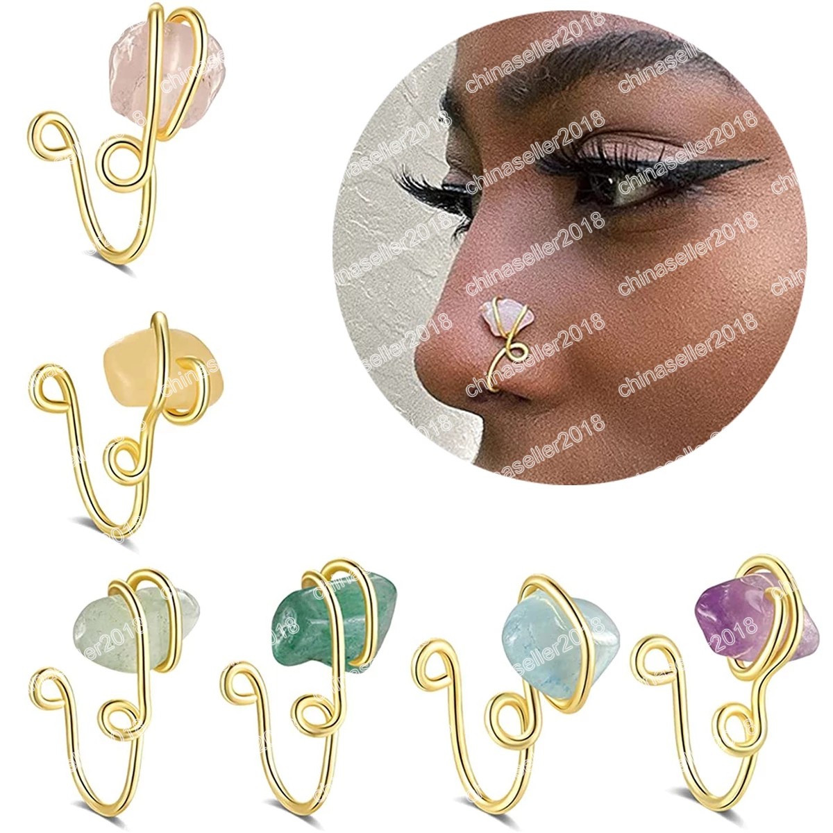 Colorful Natural Crystal Stone Fake Piercing Nose Ring Clip Copper Wire Entangle Nose Ring Ear Clip Cuffs Body Jewelry
Colorful Natural Crystal Stone Fake Piercing Nose Ring Clip Copper Wire Entangle Nose Ring Ear Clip Cuffs Body Jewelry