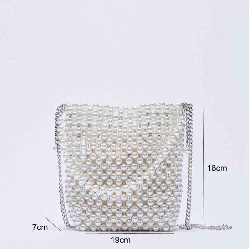 Evening Bags New Pearl Beaded White Fairy Portable Messenger Chain Female Purses and Handbags Cross Body Woman 220513