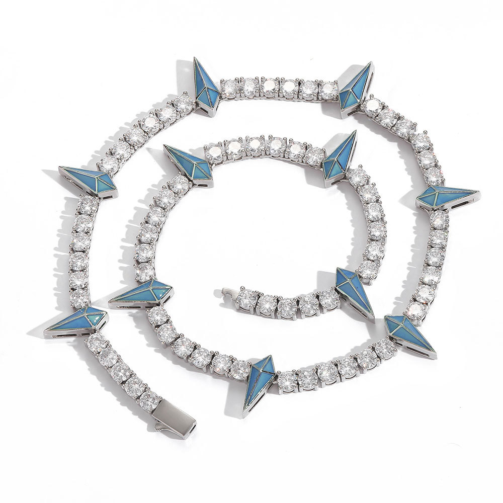 Hip Hop Tennis Chains Mens Luminous Dripping Oil Diamond Necklace Spring Buckle 18k Real Gold Bling Graduated