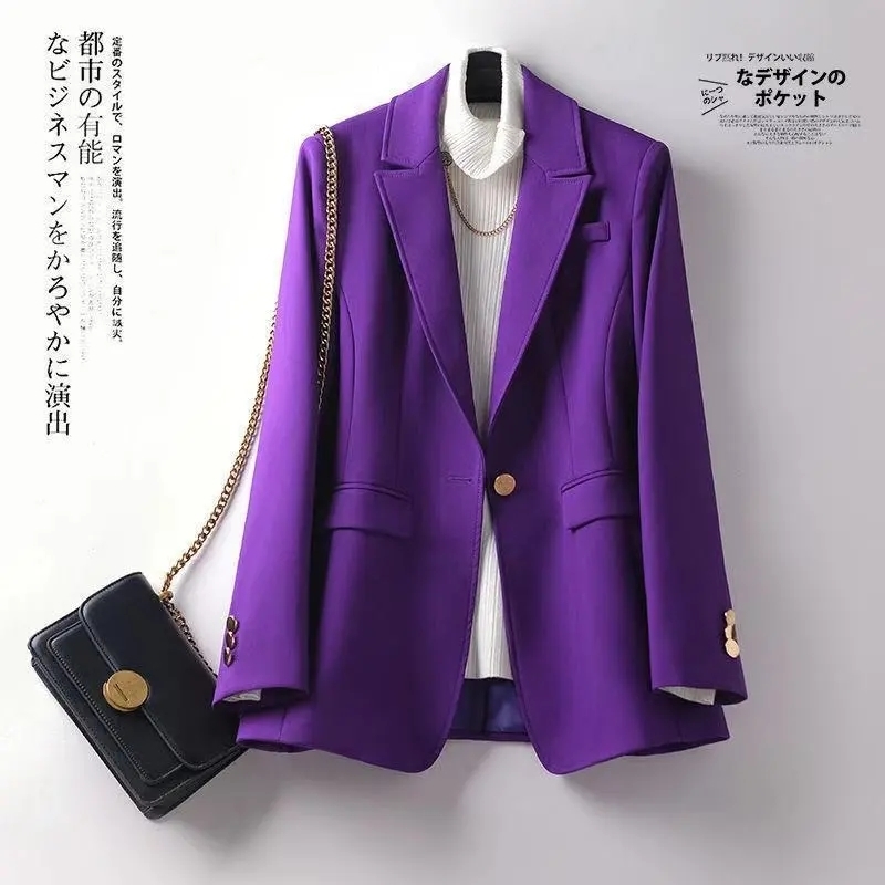 Purple professional suit female spring autumn fashion temperament elegant button belt nine-point pants two-piece women 220315