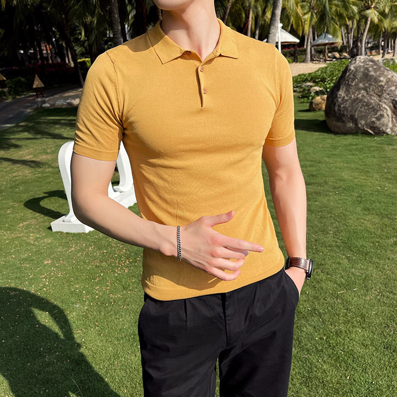 12Colors Plus Size 4XL-M Fashion Summer Short Sleeve Polo Shirts Men Clothing Ice Silk Slim Fit Casual Knit Tee Shirt Homme 220408