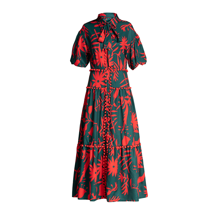 Women's Runway Dresses Turn Down Collar Short Sleeves Printed High Street Fashion Dress Vestidos