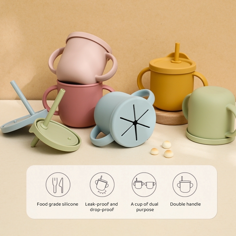 Let's Make Silicone Cups With Lid Multi-function Silicone Snack Cup BPA-Free Portable Storage Snack Container Learning Drink Cup 220512