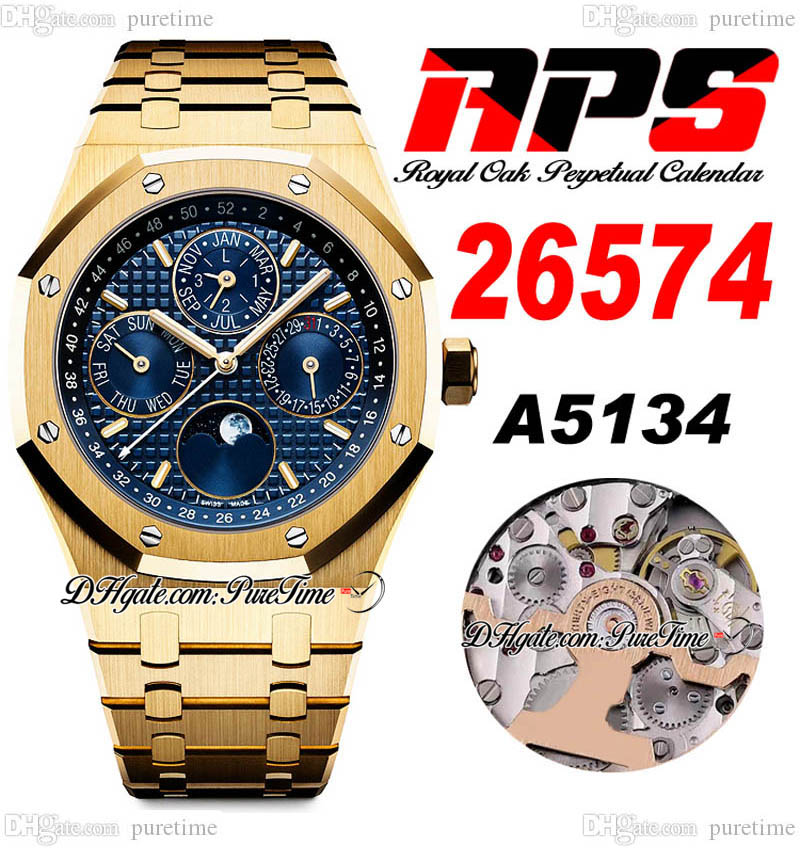 APSF Perpetual Calendar MoonPhase A5134 Automatic Mens Watch 2657 Yellow Gold Blue Grande Tapisserie Dial Stick Stainless Steel Bracelet Super Edition Puretime G7
APSF Perpetual Calendar MoonPhase A5134 Automatic Mens Watch 2657 Yellow Gold Blue Grande Tapisserie Dial Stick Stainless Steel Bracelet Super Edition Puretime G7