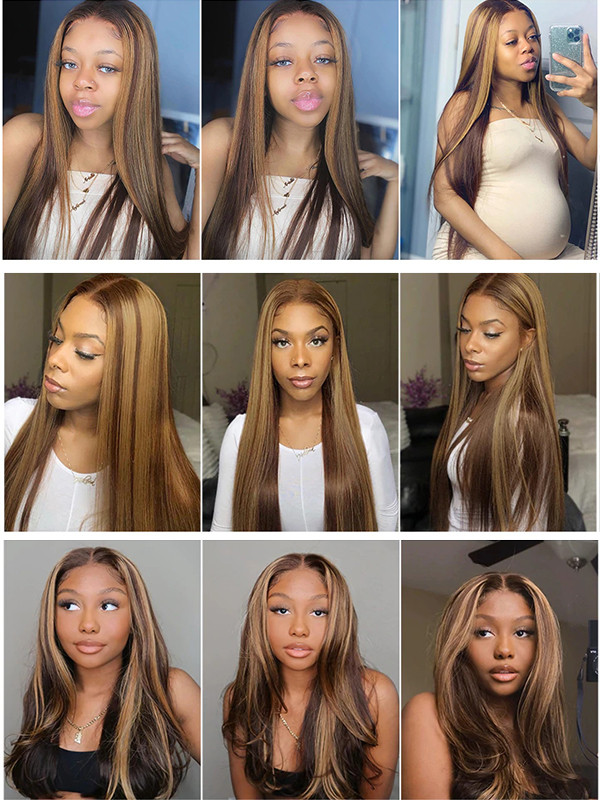 32 30 Inch 13X4 Straight Lace Front Wig 180% Density Highlight Wig Human Hair Colored