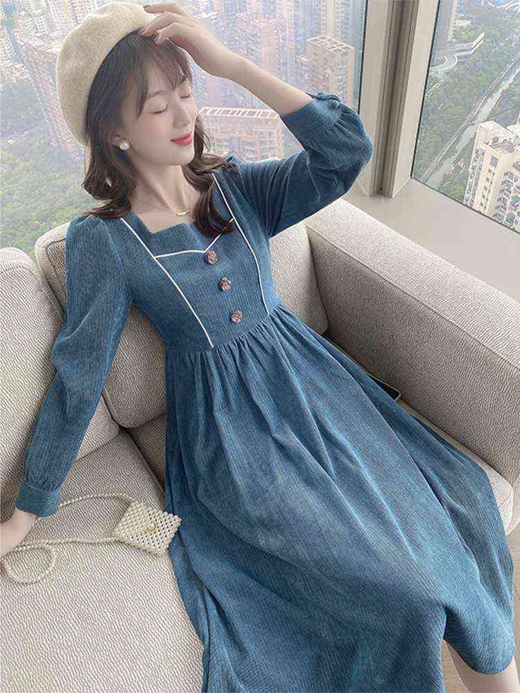 Autumn Long Sleeves Maternity Corduroy Breastfeeding Dress Postpartum Woman Zip Breastfeeding Dress Office Lady Clothes Nursing J220628