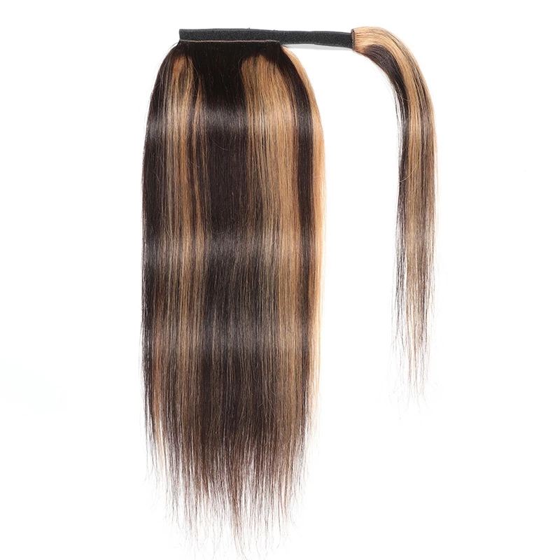 Piano Color ombre Ponytail hair piece wrap around Brazilian P4/27 Natural Hairpiece Real Human Hair Clip In Extensions Remy 120g