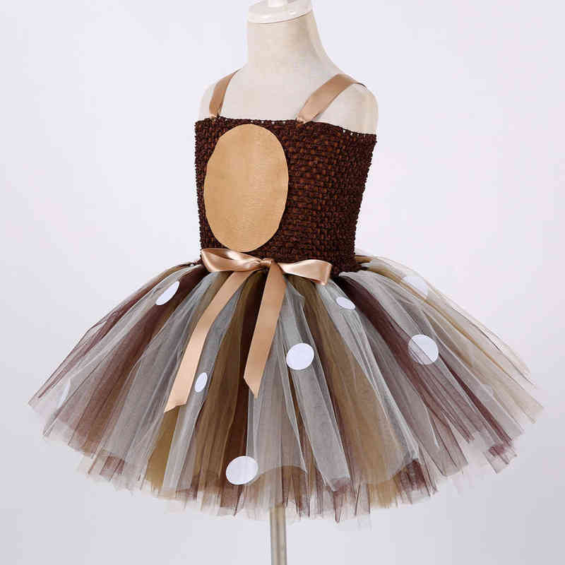 Deer Costumes for Girls Christmas Dress for Kids Halloween Costumes Reindeer Tulle Tutu Dress Birthday Princess Clothes Brown Y220510