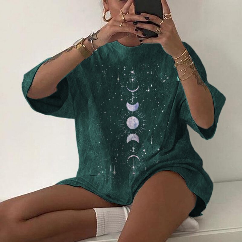Harajuku Tshirts Women Sun and Moon Print Loose T Shirt Plus Size Women s Clothing Streetwear Funny Tshirt Graphic Tee Tops 220714