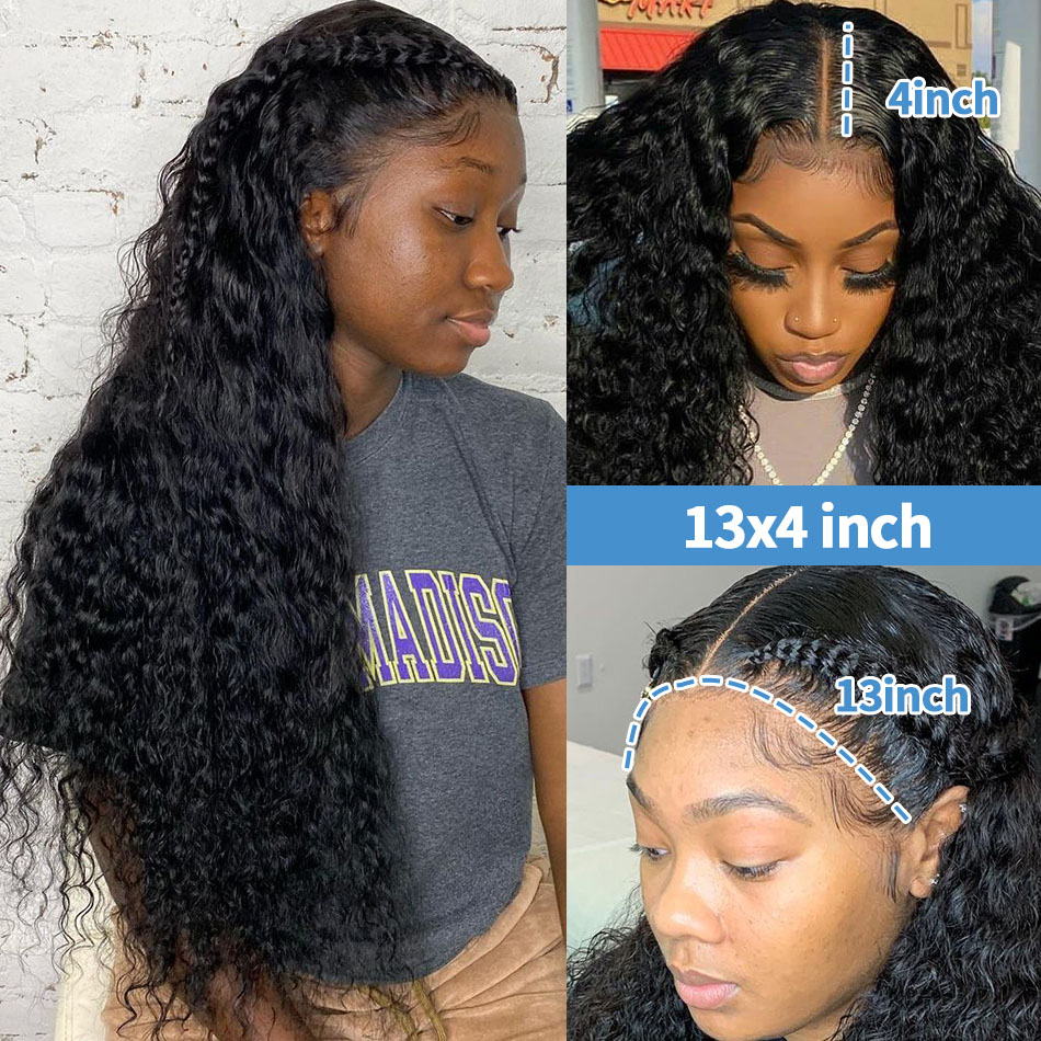 Free shipping 30 inch Long 13x4 Deep Wave Front Wigs Loose Water Curly Synthetic Lace Frontal Closure Hair Wig For Women 250 Density