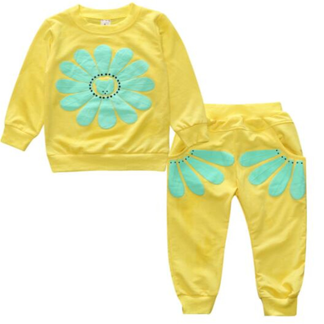 Spring Autumn Kids Girls Baby Clothes Set Flower Long Sleeve Sweatshirt Tops + Pants 2PCS Suits Outfits Childrens Clothing