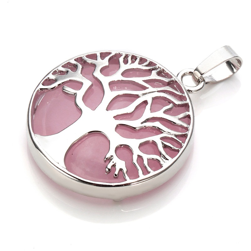 Natural stone Tree of Life Gem Necklace Chakra Reiki Healing Crystals Round Pendant Necklace Jewelry