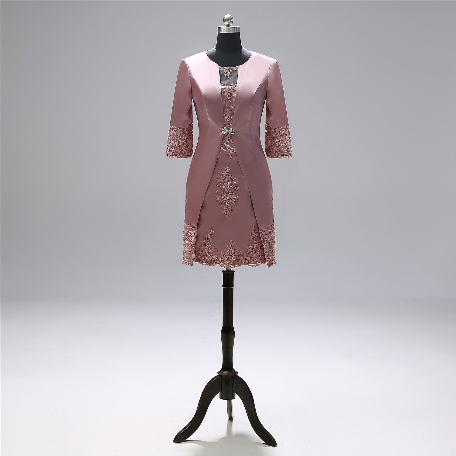 Lace Mother of the Bride Dresses Knee Length 2 Piece with Jacket Mothers Dress High Quality Wedding Party Groom Gown Bridesmaids Prom Formal Dresses R