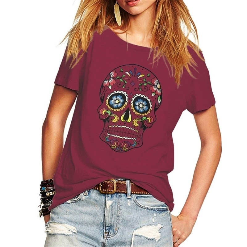 Woman T Shirt Floral Skull Print Junior Tops Tee Punk Street Style Lady TShirt Short Sleeve Female T Shirts Y200109, 13
Woman T Shirt Floral Skull Print Junior Tops Tee Punk Street Style Lady TShirt Short Sleeve Female T Shirts Y200109, 13
