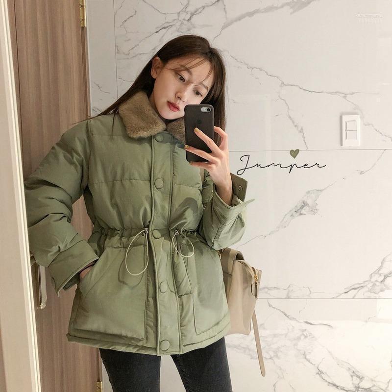 Women's Down & Parkas Winter Style Korean Thick Casual Cotton-padded Jacket Warmth Lapel Drawstring Waist Thinner Cotton Women Kare22, Black 
Women's Down & Parkas Winter Style Korean Thick Casual Cotton-padded Jacket Warmth Lapel Drawstring Waist Thinner Cotton Women Kare22, Black