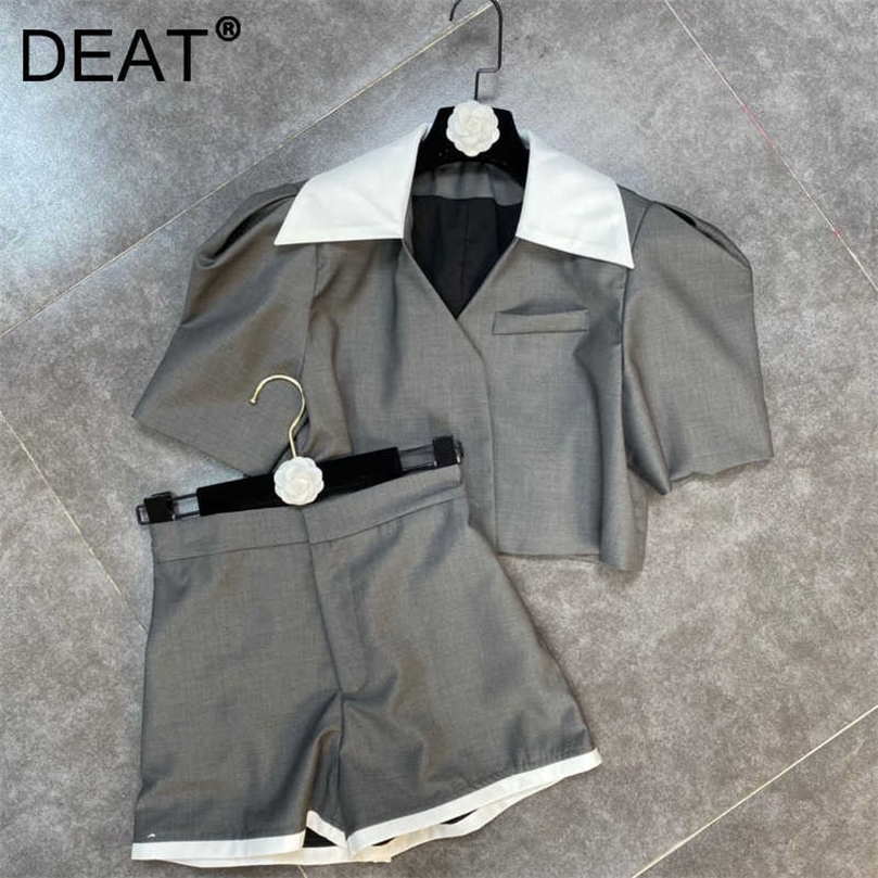 DEAT Spring Summer Fashion Casual Lapel Puff Sleeve Short Suit Coat With High Waist Shorts Two Piece Set Women SK602 210709, Gray
DEAT Spring Summer Fashion Casual Lapel Puff Sleeve Short Suit Coat With High Waist Shorts Two Piece Set Women SK602 210709, Gray