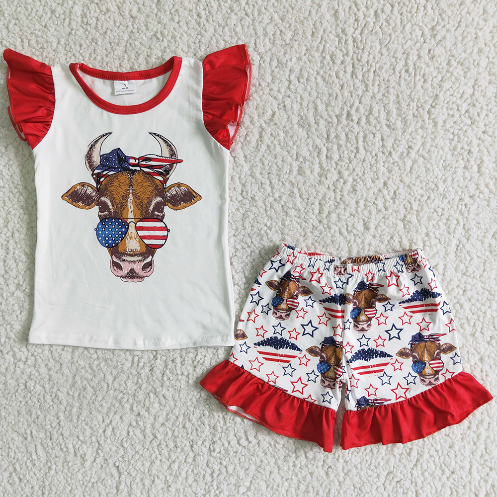 Boutique Baby Girl Clothes Kids July 4th Sets Short Sleeve Ruffle Shorts Kid Summer Clothing Girls Outfits Cow Start Print Independence Day Toddler Children Outfit, As picture
Boutique Baby Girl Clothes Kids July 4th Sets Short Sleeve Ruffle Shorts Kid Summer Clothing Girls Outfits Cow Start Print Independence Day Toddler Children Outfit, As picture