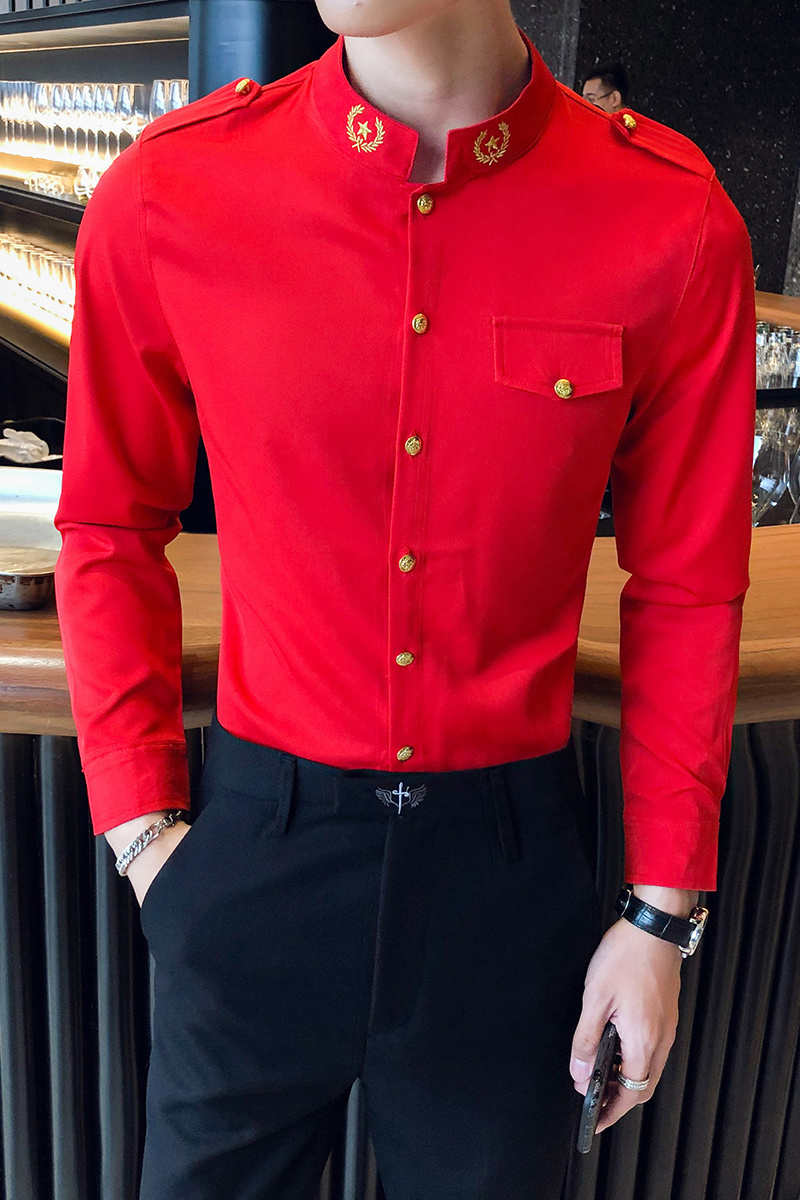Autumn Men's Red Black Shirt S-5XL Mens Slim Fit Casual s Camisa Hombre Social Masculina s Men Dress 220322