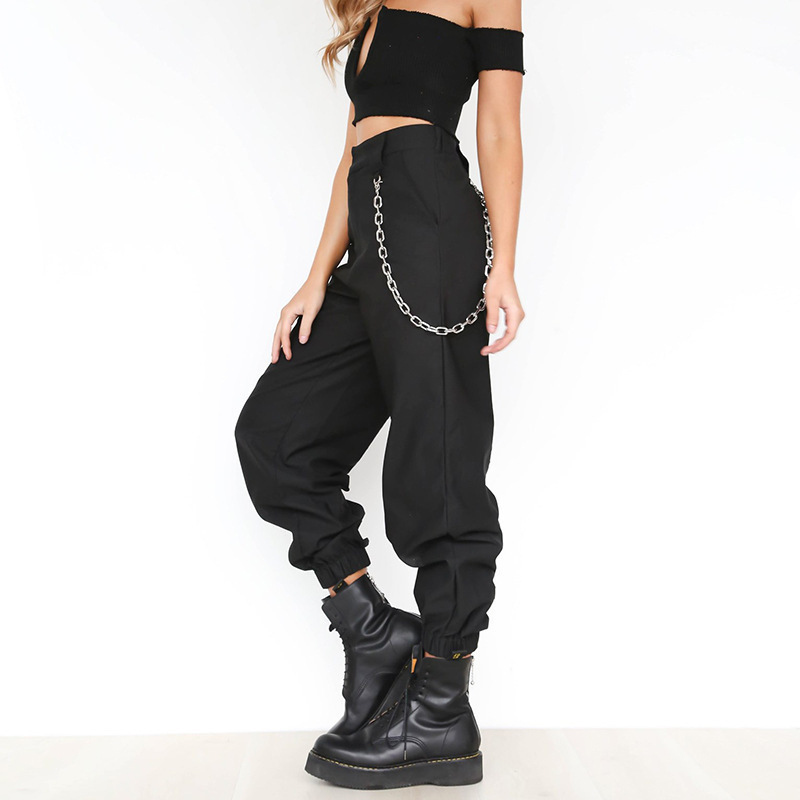 High Waist Y2K Hole Women's Pants Stacked Pleated Black Girls Slim Trouser Summer Autumn Streetwear Female 220325