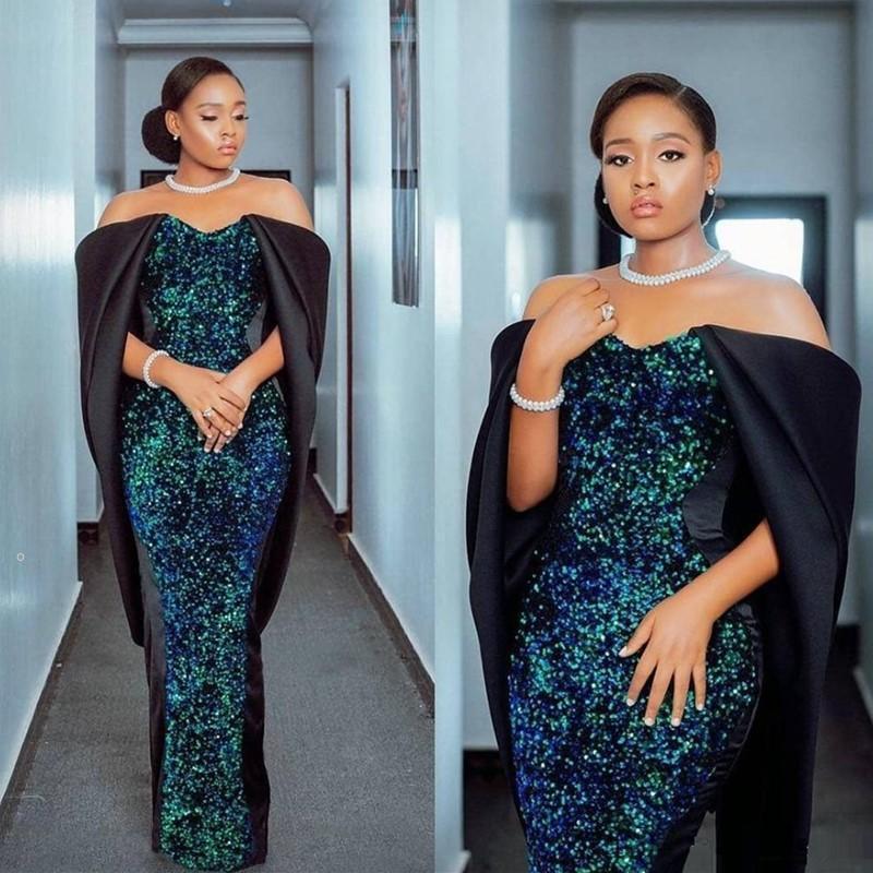 Arabic Dubai Sparkly Mermaid Evening Dress Sequins Off Shoulder Floor Length Formal Party Gowns Satin Special Occasion Dresses