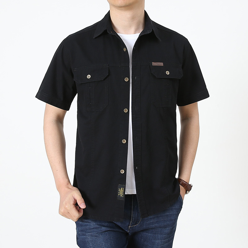Summer Casual Shirt Men Oversized Short Sleeve Tooling Shirts Multiple Pockets Men's Clothing Blouse Overshirt 5XL MF08 220322