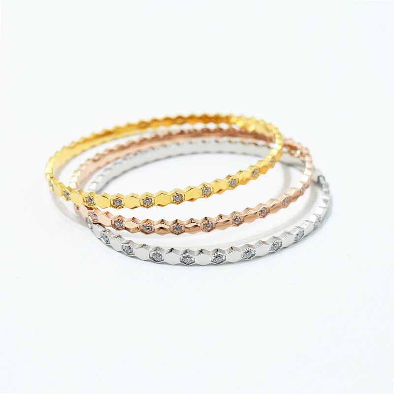 New Hexagonal Glossy Crystal women bracelet titanium steel bangles whole high quality not fade