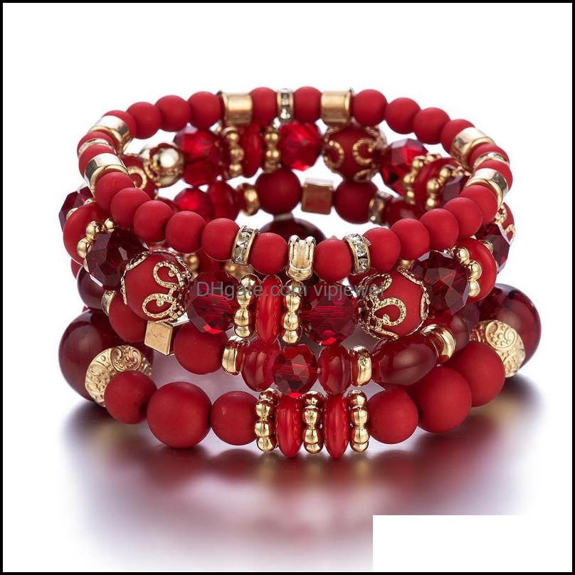 Charm Bracelets Jewelry Fashion Bohemian Bead Bracelet For Women Girls Mtilayer Stretch Set Heart Dhq7L