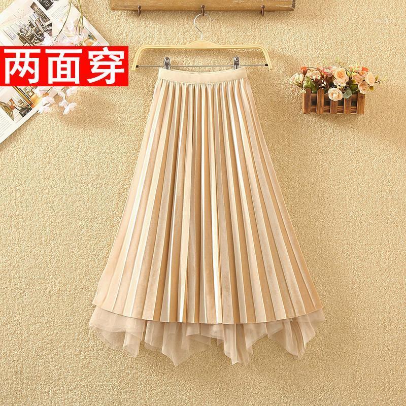 Skirts Both Sides Pleuche Pleated Wear In Qiu Dong Female Elastic Waist Skirt Teamed Irregular Mesh Veil Winter, See chart